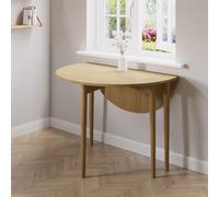 Small Round Oak Folding Drop Leaf Extendable Dining Table - Seats 2 - 4 - Rudy