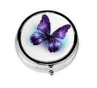 Small Round Pill Box 3 Compartments for Purse Pill Box Portable Pill Box for Containing Vitamins, Medicines, Fish Oil and Supplements - Blue/Purple
