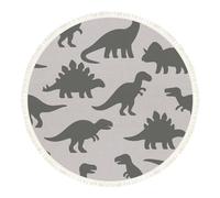 Small Round Rugs for Living Room Hand drawn dinosaurs silhouette gray color Cute Non-Slip Boho Area Rug Machine Washable Floor Carpets Circle Carpet for Bedroom