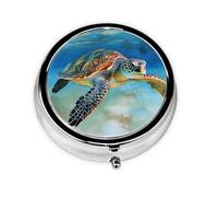 Small Round Sea Turtle Pill Box 3 Compartments Purse Pocket Pill Box Portable Pill Box for Vitamin Medicine Fish Oil Supplements