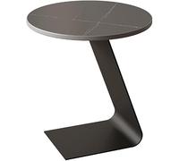 Small Round Side Table with Rock Slab Top, Light Luxury Iron Frame for Living Room, Balcony, Bedroom, Coffee Table, Bedside Stand