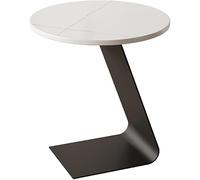 Small Round Side Table with Rock Slab Top, Light Luxury Iron Frame for Living Room, Balcony, Bedroom, Coffee Table, Bedside Stand