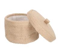 Small round Storage Basket with Lid Jute Cotton Linen Organizer