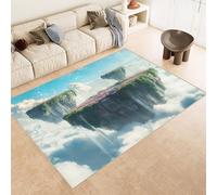 Small Rug 50x80 cm Faux Cashmere Washable Non-Slip Backing Vibrant 3D Sky Island Flowers Clouds Printed Design Easy to Clean with Vacuum or Machine Wash for Compact Spaces Bedside Dorm Rooms Pet Area