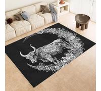 Small Rug 60x90 cm Faux Cashmere Washable Non-Slip Backing Vibrant 3D Cow Flowers Moon Bright Printed Design Easy to Clean with Vacuum or Machine Wash for Compact Spaces Bedside Dorm Rooms Pet Area