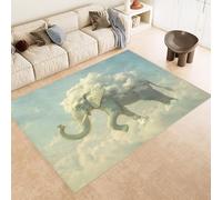 Small Rug 60x90 cm Faux Cashmere Washable Non-Slip Backing Vibrant 3D Elephant Clouds Sky Printed Design Easy to Clean with Vacuum or Machine Wash for Compact Spaces Bedside Dorm Rooms Pet Area