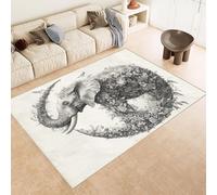 Small Rug 60x90 cm Faux Cashmere Washable Non-Slip Backing Vibrant 3D Elephant Flowers Moon Printed Design Easy to Clean with Vacuum or Machine Wash for Compact Spaces Bedside Dorm Rooms Pet Area