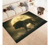 Small Rug 60x90 cm Faux Cashmere Washable Non-Slip Backing Vibrant 3D Lion Moon Stars Night Sky Printed Design Easy to Clean with Vacuum or Machine Wash for Compact Spaces Bedside Dorm Rooms Pet Area