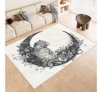 Small Rug 60x90 cm Faux Cashmere Washable Non-Slip Backing Vibrant 3D Tiger Flowers Moon Printed Design Easy to Clean with Vacuum or Machine Wash for Compact Spaces Bedside Dorm Rooms Pet Area
