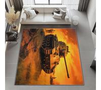 Small Rug 60x90 cm, Orange Color Machine Washable Fluffy Non-Shedding Anti-Slip Carpet - Vintage Tank Soldier pattern for Living Room Bedroom Office Dining Room Lounge