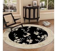Small Rug 80Cm White Flower Fashion Circle Rug Machine Washable,Soft Fluffy Elegant rugs for bedroom,Flannel Non-Slip Round Rugs For Entryway Kitchen Laundry Bathroom