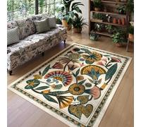 Small Rugs 2 x 4 ft,Multicolour Floral Red Yellow Green Leaf Pattern,Beige,60 x 120 cm, Rug for Entryway Kitchen Hallway Mat, Bedroom Bedside Throw Carpet