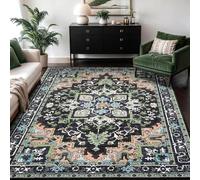 Small Rugs 27 x 55 Inch,Black White Orange Floral Shabby Chic Pattern,Green,70 x 140 cm, Washable Rug for Home Decor Kitchen, Contemporary Bedroom Bedside,