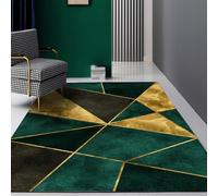 Small Rugs 27 x 55 Inch,Dark Green Yellow Black Geometric Design Modern,Emerald,70 x 140 cm, Washable Rug for Home Decor Kitchen, Contemporary Living Room, Bedroom Bedside,