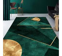 Small Rugs 27 x 55 Inch,Emerald Green Yellow Geometric Decoration Modern,Dark Green,70 x 140 cm, Washable Rug for Home Decor Kitchen, Contemporary Living Room, Bedroom Bedside,