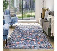 Small Rugs 27 x 55 Inch,Multicolour Vintage Floral Red Orange Yellow Pattern,Blue,70 x 140 cm, Washable Rug for Home Decor Kitchen, Contemporary Bedroom Bedside,