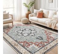 Small Rugs 27 x 55 Inch,Red Orange Beige Floral Shabby Chic Decorative Pattern,Green,70 x 140 cm, Washable Rug for Home Decor Kitchen, Contemporary Bedroom Bedside,