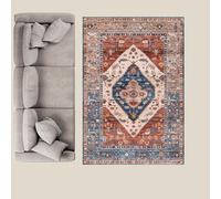 Small Rugs 27 x 55 Inch,Retro Shabby Chic Dark Blue, Terracotta Red Orange,Vanilla-Cream,70 x 140 cm, Washable Rug for Home Decor Kitchen, Contemporary Bedroom Bedside,