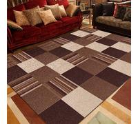Small Rugs Non-Slip Washable, Brown Beige Geometric Check Stripe Design Modern,Brown,80 x 150 cm,Rug Living Room Bedroom Carpet Kitchen Entrance Laundry Room,