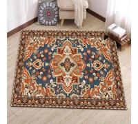 Small Rugs Square Carpets, Indoor Entryway Rug Floor Mats for House Entrance Hallway Dinner Table,Brown Beige Floral Vintage Blue-Black,Orange,90 x 90 cm