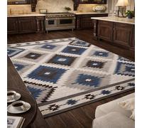 Small Rugs Washable,Blue Geometric, Brown, Gray, White, 80 x 150 cm, Contemporary Modern Soft Low Pile Carpet for Living Room Bedroom Bedside Table,