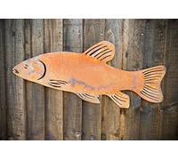 Small Rustic Exterior Tench Fish Fishing Fisherman Angler Shed Sign Garden Wall House Gate Sign Rusty Hanging Metal Art Gift