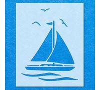 Small Sailing Boat Sea Waves Stencil: Mylar Airbrush Wall Art Painting Crafts -A3 Stencil - Design Size (329 x 257 mm)