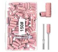 Small Sanding Bands for Nail Drill, 100pcs Mini Bands 150 Fine Grit Nail File Sanding Bands with Upgrade 2pcs 3/32'' Mandrels Bits, for Acrylic Nail Gel Removal, Plastic Polishing Manicure, Pink