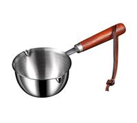Small Sauce Pan, 300ml Stainless Steel Sauce Pan with Wooden Handle, Mini Sauce Pot with Pour Spout, Hanging Small Cooking Pot for Oil Soup Milk Chocolate Mini Sauce Pan