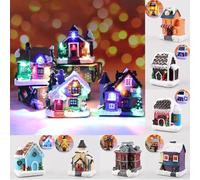 Small Scale Lighted Christmas Village House for Indoor Tabletop Display with Realistic Architectural Resin Details (F)
