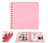 Small Scrapbook, DIY Scrap Book Photo Album with 20 Sheets | 40 Pages Papers, Hardback Mini Memory Book to Write in and Photos, Wedding, Travel, Anniversary, Birthday Christmas Gifts,17x17cm (Pink)