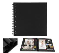 Small Scrapbook, DIY Scrap Book Photo Album with 20 Sheets | 40 Pages Papers, Hardback Mini Memory Book to Write in and Photos, Wedding, Travel, Anniversary, Birthday Christmas Gifts,17x17cm (Black)