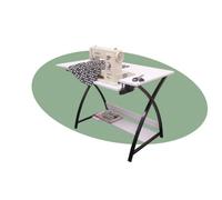 Small Sewing Table with White Top with Black Legs, Sewing Machine Table with Adjustable Platform, Drop Leaf Extension and Storage Shelf, Multipurpose: Use as a Quilting/Craft Table or
