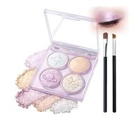 Small Shimmer Eyeshadow Palette, 4 Pastel Shades with 2 Brushes, Lilac