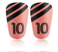 Small Shin Pads, Mini Football Shin Guards for Youth Players, Compact Leg Protection for Futsal and Training, 2-Pack Pink and Black Striped Design