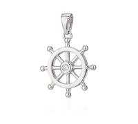 Small Ship Wheel Chain Pendant 925 Silver 20.5 mm Shiny White Zirconia, Silver, Cubic Zirconia
