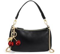 Small Shoulder Bag Black Purse with Cherry Keychain for Women Cute Hobo Purse Trendy Everyday Purses for Women Crossbody Bag Retro Clutch Handbag Women's Crossbody Handbags Leather Underarm Bags