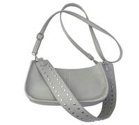 Small Shoulder Bag for Women - Grey PU Leather Crescent Hobo Purse with 2 Straps, Crossbody Clutch & Tote - Retro Half Moon Dumpling Bag for Work, Holiday & Everyday Use