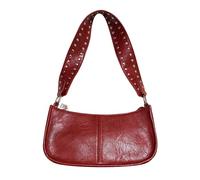 Small Shoulder Bag for Women - Red PU Leather Crescent Hobo Purse with 2 Straps, Crossbody Clutch & Tote - Retro Half Moon Dumpling Bag for Work, Holiday & Everyday Use