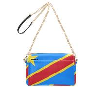 Small Shoulder Bag for Women Vegan Leather Women Shoulder Bags Zip Shoulder Bags for Women, Democratic Republic of the Congo Kinshasa Flag, 9.6" x 3.3" x 6.3"