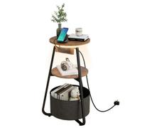 Small Side Table With 3-Tier Storage Led Lighted Sofa End Table Charging Station