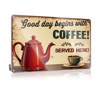 Small Sign Good Day Begins With Coffee Served Here! Tin Sign Vintage Coffee Sign Home Bar Decor(20X30CM)