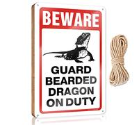 Small Signs for Home Decor Beware! Guard Bearded Dragon On Duty Wooden Sign Funny Office Gifts for Coworkers Posters & Prints(23X35CM)
