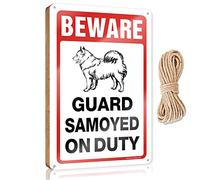 Small Signs for Home Decor Beware! Guard Samoyed On Duty Wooden Sign Funny Office Gifts for Coworkers Posters & Prints(20X30CM)