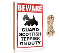 Small Signs for Home Decor Beware! Guard Scottish Terrier On Duty Wooden Sign Funny Office Gifts for Coworkers Posters & Prints(15X28CM)