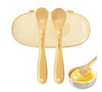 Small Silicone Spoon - 2-Pieces Food-Grade Small Ergonomic Feeder with Storage Case - Silicone Mixing Spoon - for Weaning Eating Teething Daycare Travel Liquids Purees Food