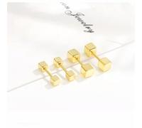 Small Silver Gold Black Square Cube Screw Back Stud Earrings Women Jewelry Gift-Gold-4mm