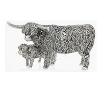 Small Silver Highland Cow and Wee Calf Ornament