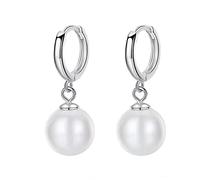 Small Silver Hoop Earrings 925 Sterling Silver Post Pearl Hoop Earrings for Women Dangling 1 Pair Hypoallergenic Pearl Drops Huggie Earrings for Women Girls Cartilage Tragus Helix 10mm