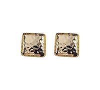 Small Silver Hoop Earrings Fashionable And Personal Rectangular Textured Earrings Vintage Square Platform Ear Studs. Silver Earring Set (Gold, One Size)